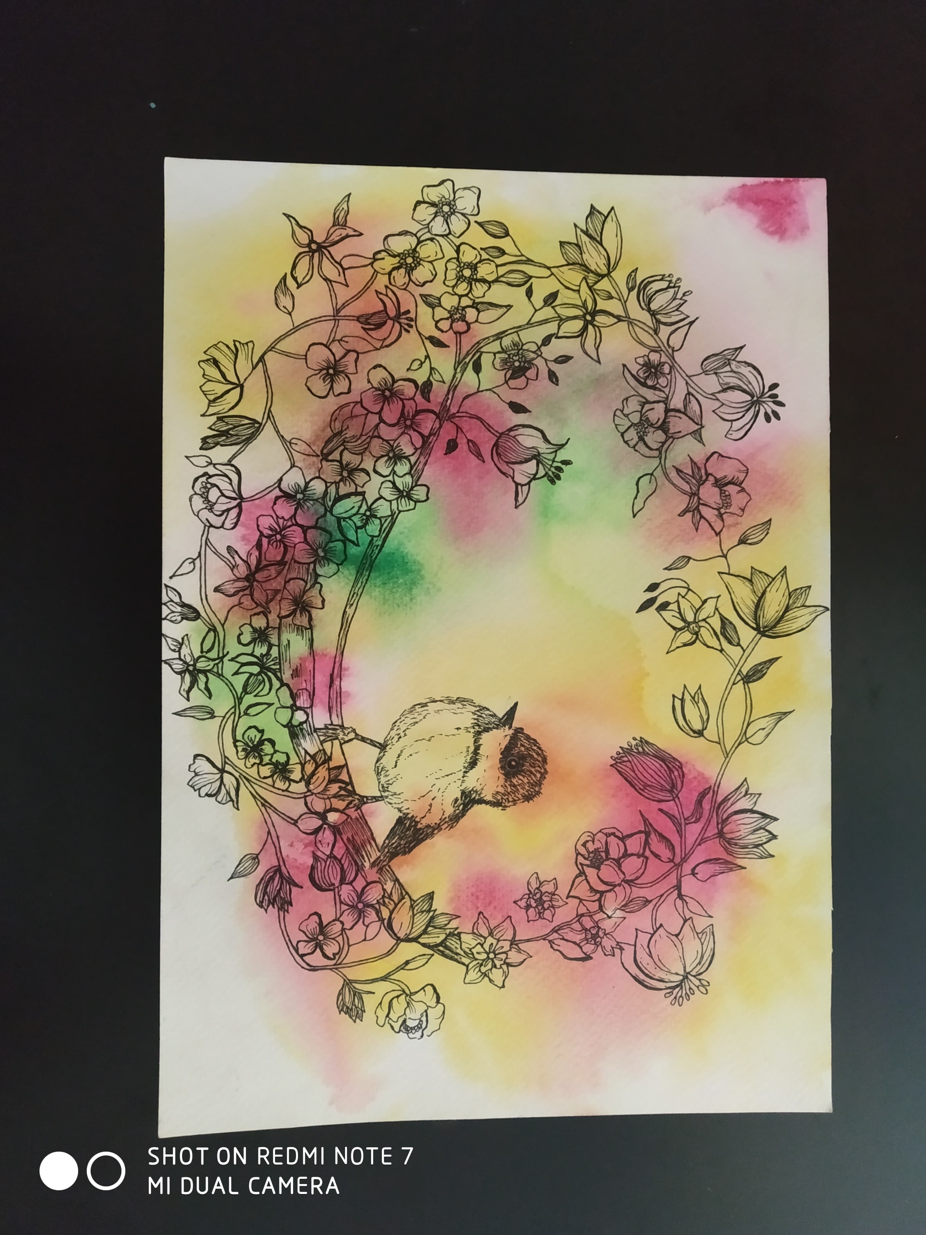 Sparrow in Floral Frame